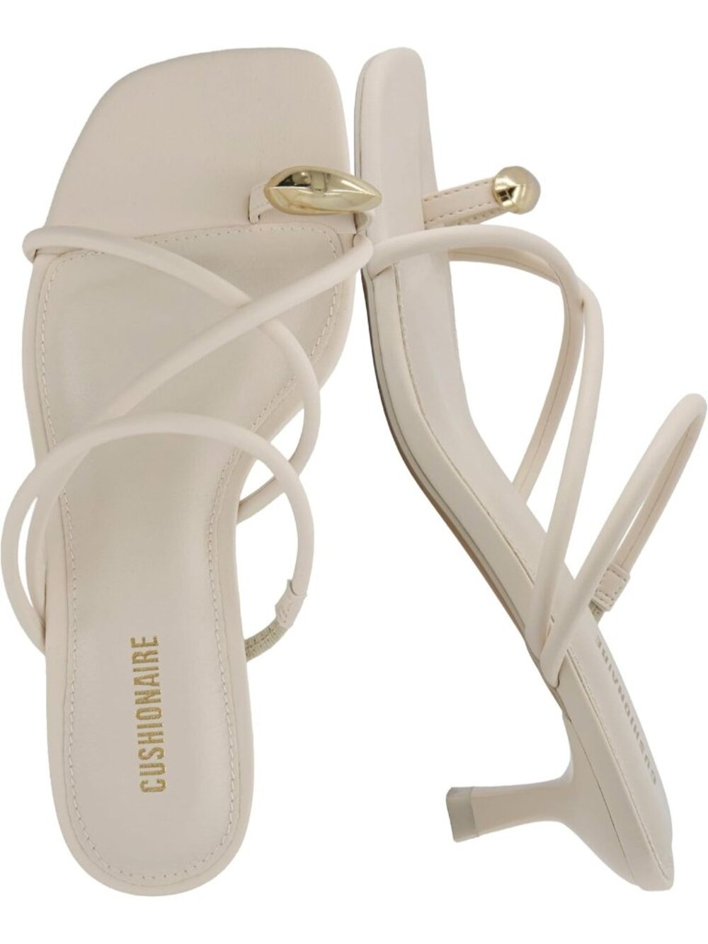Women's Cream Maui Strappy Sandals with Kitten Heels Vegan Leather Slip On